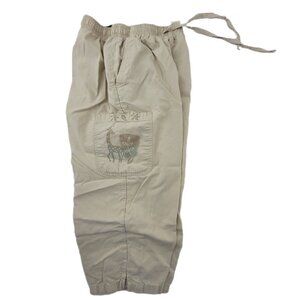 Vintage Erika & Co Petites Capri Pants Womens SP Tan Cotton Pockets Giraffe